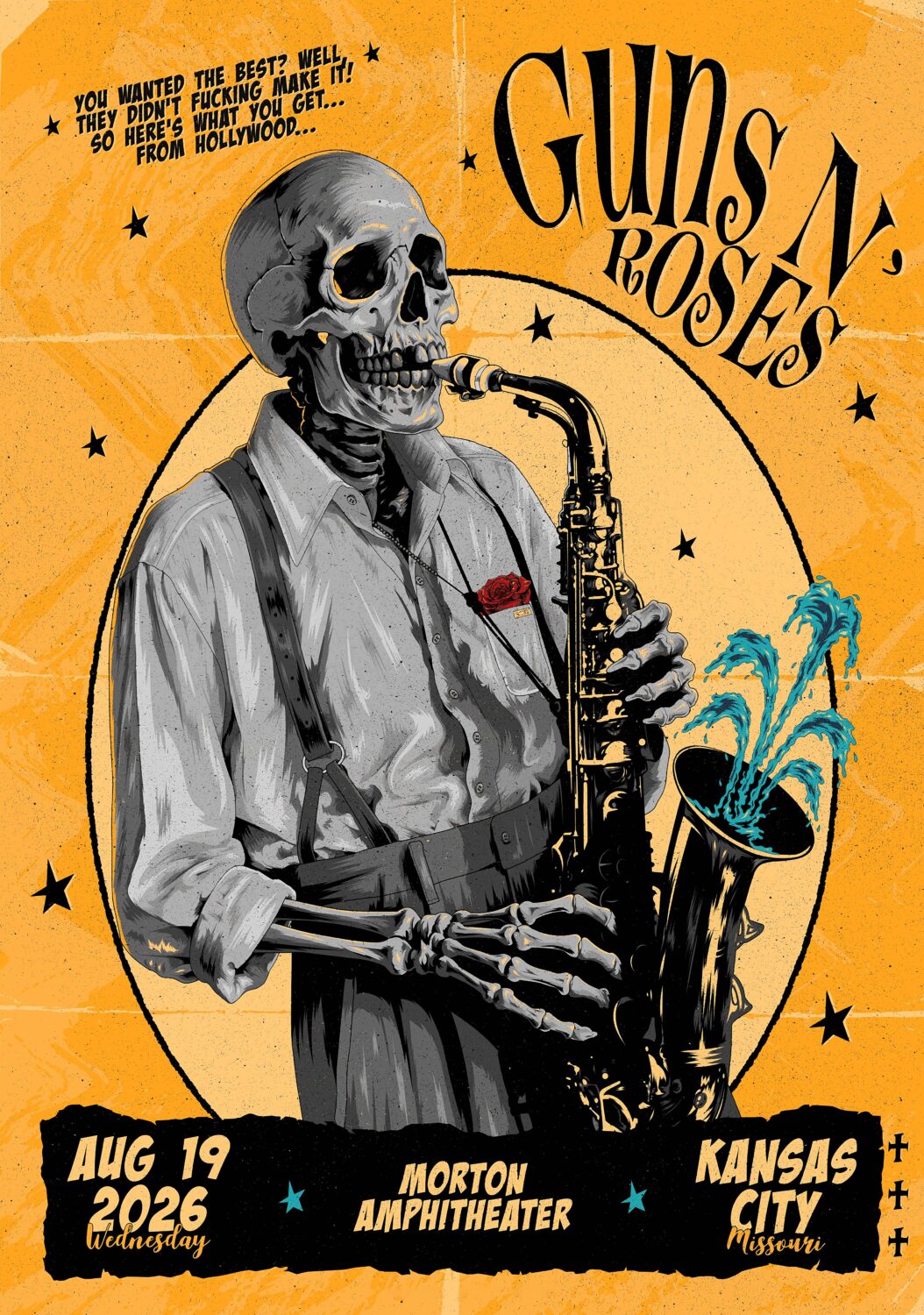 GUNS N ROSES World Tour 2026 Live KANSAS CITY Morton Amphitheater - 19 August 2026 Poster Print