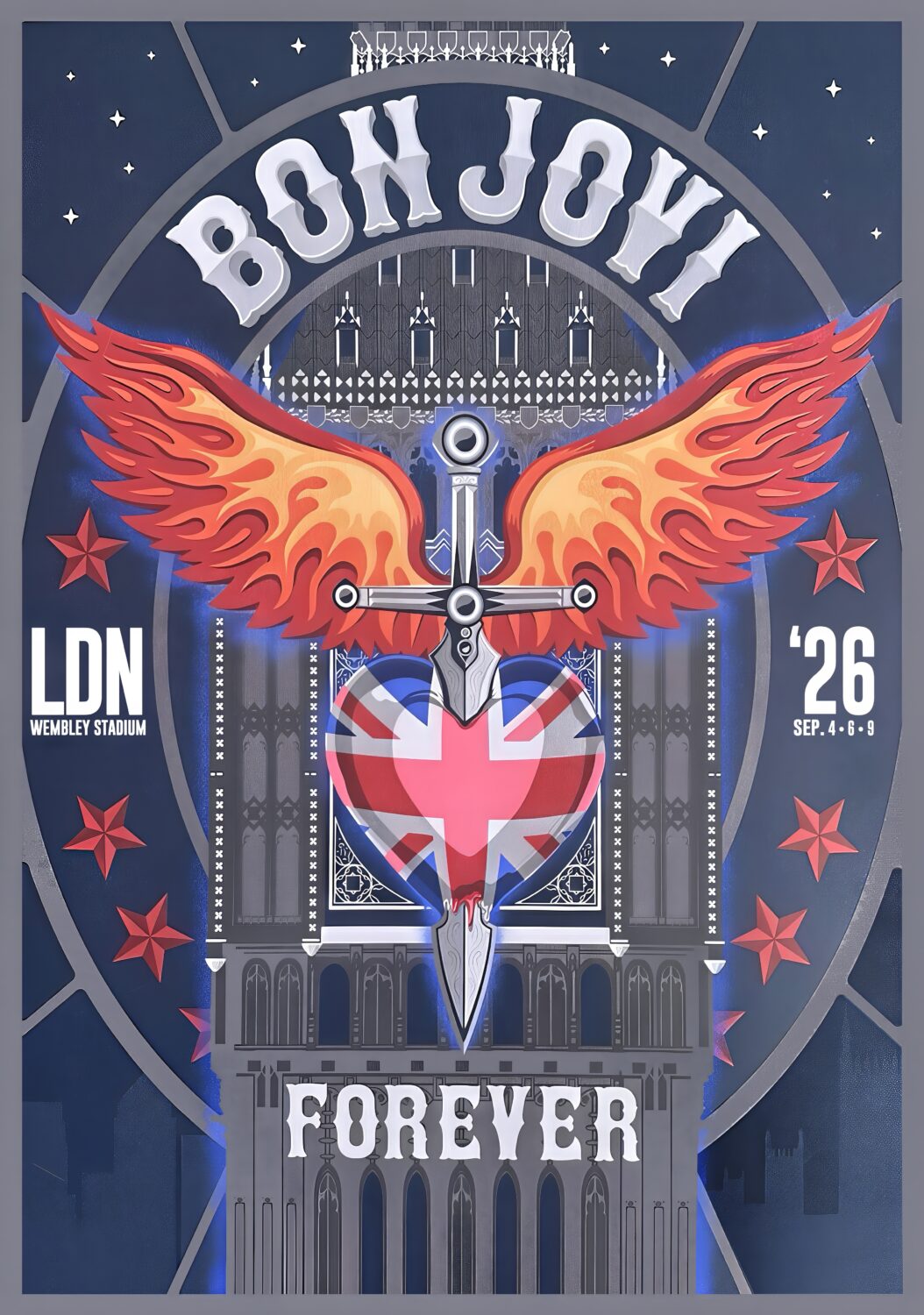 BON JOVI Forever 2026 UK Tour LONDON Wembley Stadium - 4, 6 & 9 September 2026 Poster Print