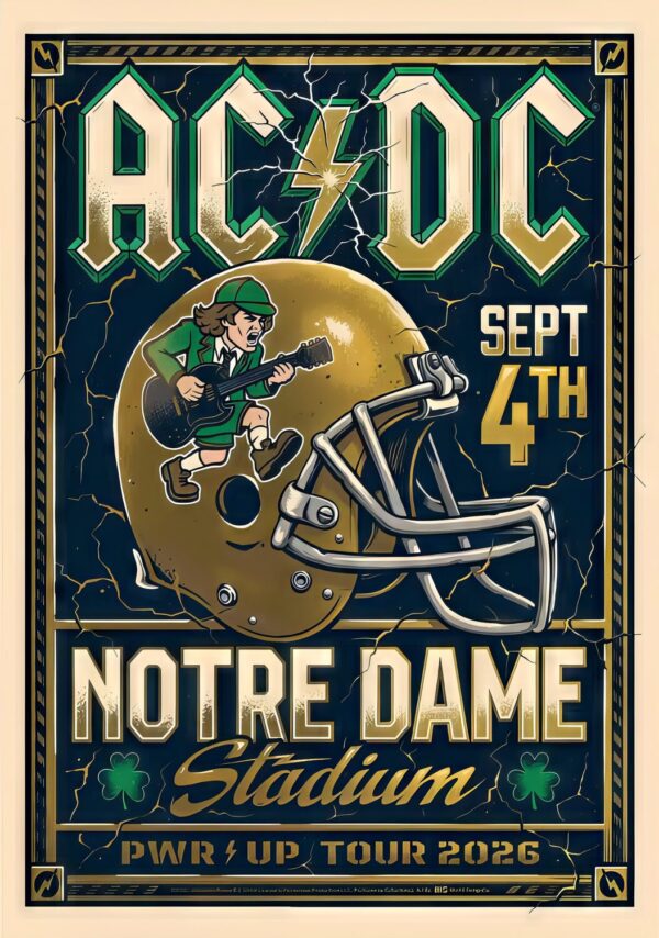AC/DC Power Up (PWR UP) 2026 Tour NOTRE DAME Stadium - 4 September 2026 Poster Print