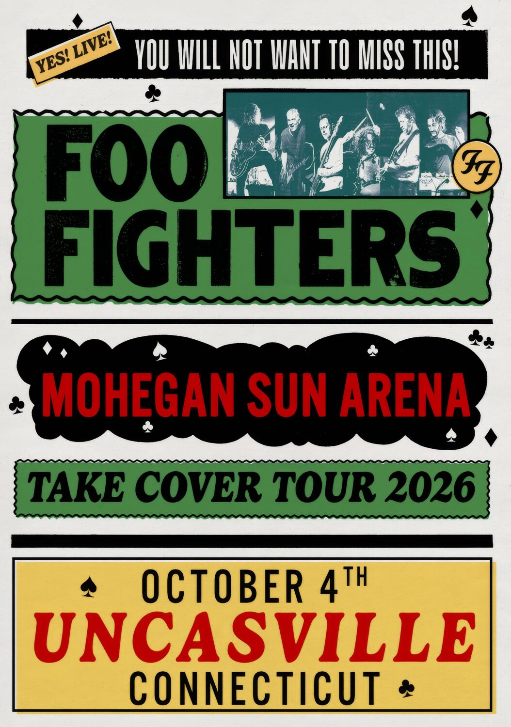 FOO FIGHTERS Take Cover 2026 Tour UNCASVILLE Mohegan Sun Arena - 4 Oct 2026 Poster Print