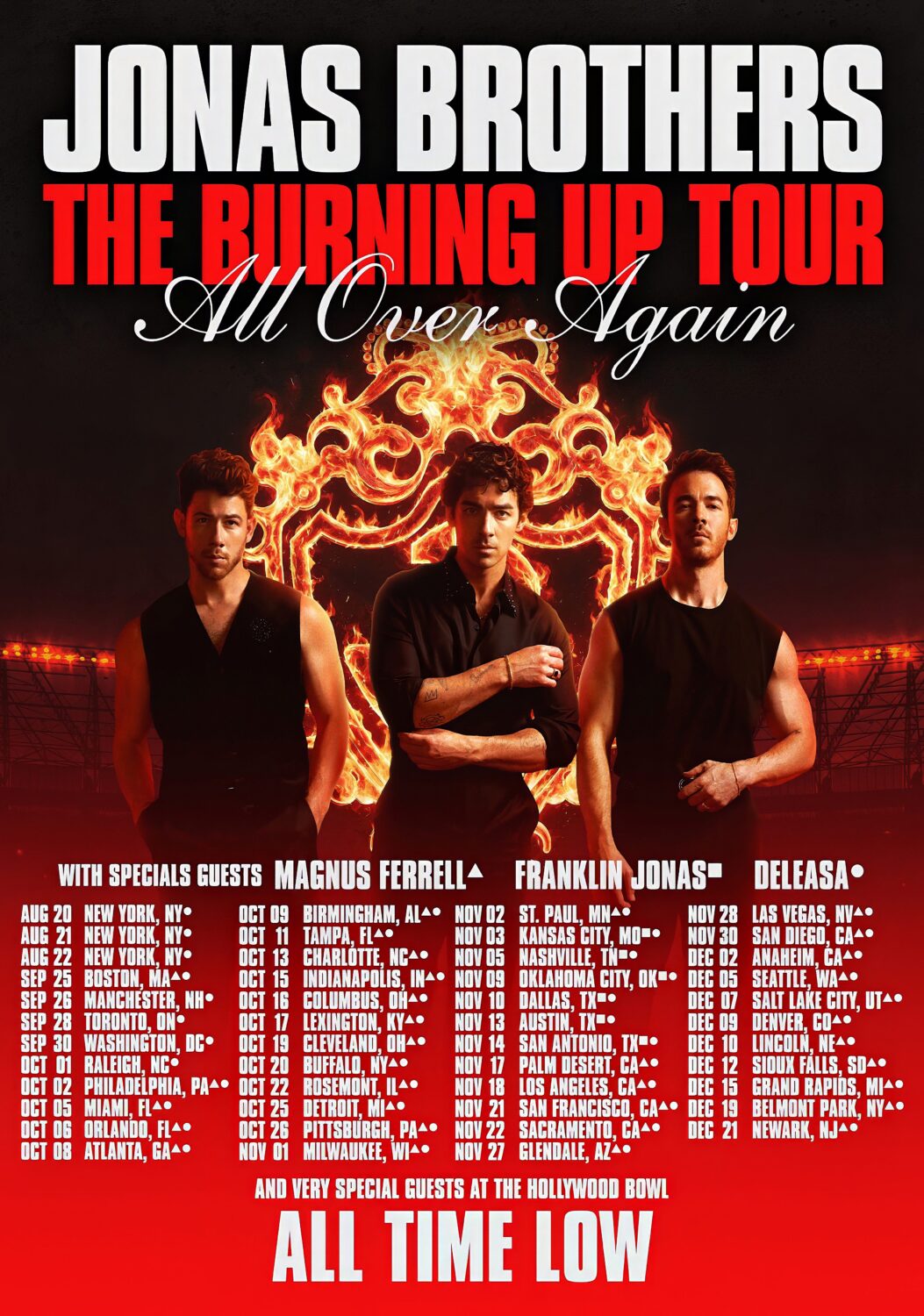 JONAS BROTHERS The Burning Up All Over Again Tour 2026 Poster
