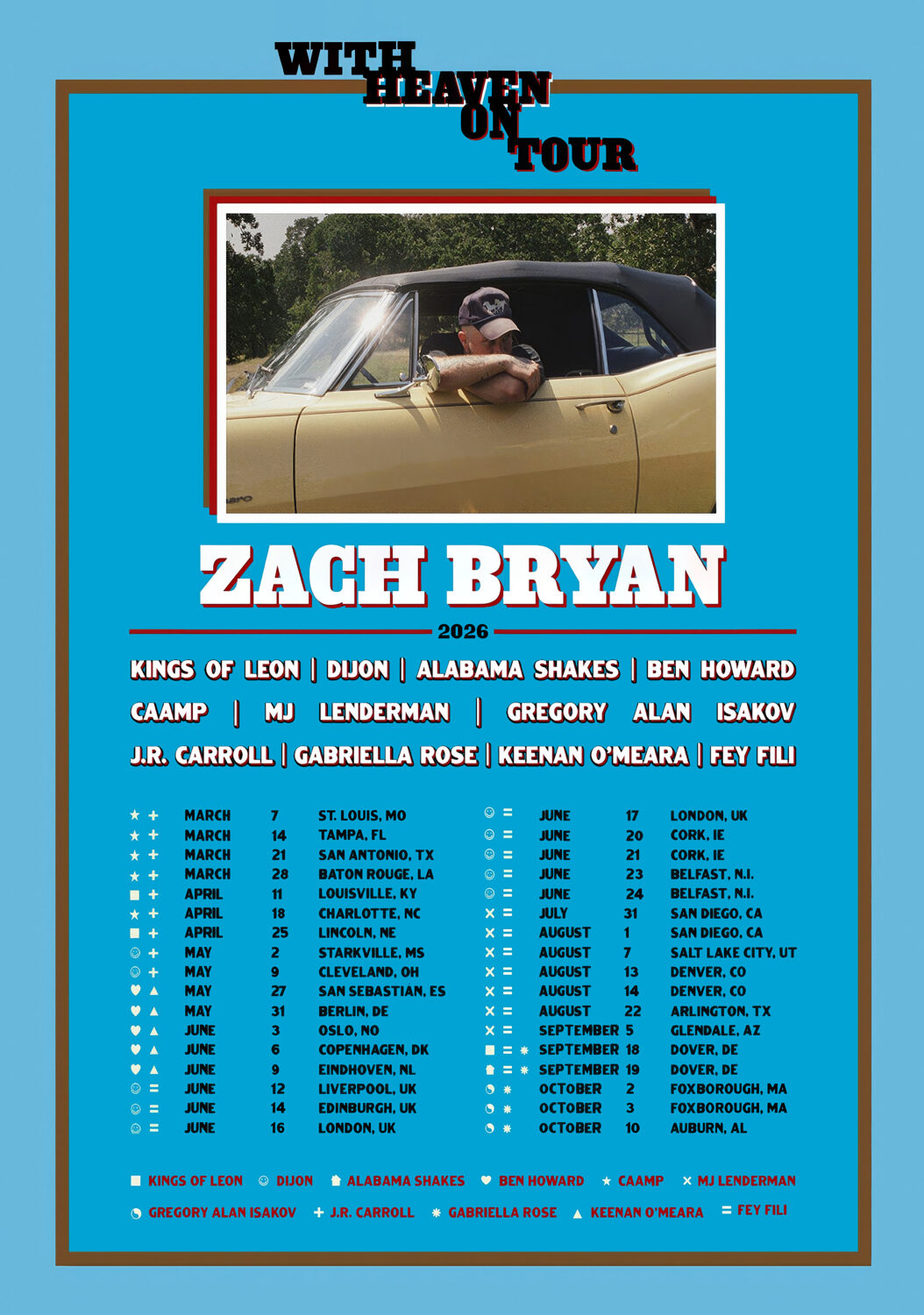ZACH BRYAN With Heaven On 2026 World Tour Poster Print
