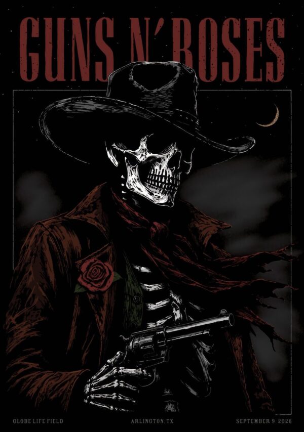 GUNS N ROSES World Tour 2026 Live ARLINGTON Globe Life Field - 9 September 2026 Poster Print
