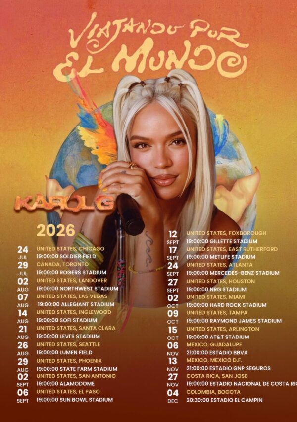KAROL G Viajando Por El Mundo Tropitour 2026 World Tour Poster